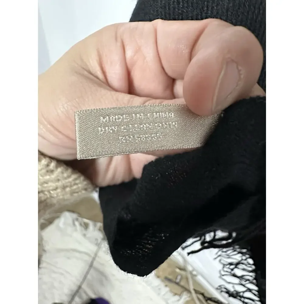 Nordstrom Black Cashmere Scarf Fringe Hem Made in China - Picture 3 of 10